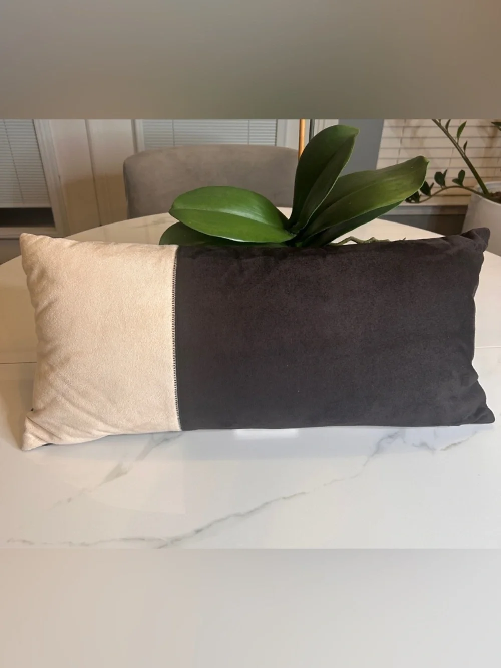 Threshold Black & Cream Colorblock Design Faux Suede Lumbar Accent 24